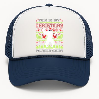 My Christmas Pajama Gift Funny Retro Bigfoot Ugly Xmas Gift Trucker Hat