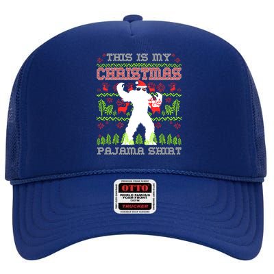 My Christmas Pajama Gift Funny Retro Bigfoot Ugly Xmas Gift High Crown Mesh Back Trucker Hat