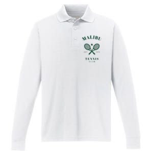 Malibu California Preppy Tennis Club Green Performance Long Sleeve Polo