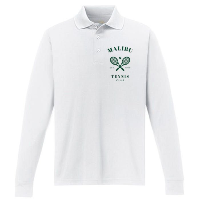 Malibu California Preppy Tennis Club Green Performance Long Sleeve Polo