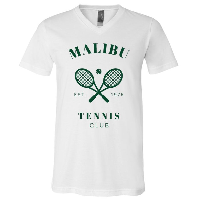 Malibu California Preppy Tennis Club Green V-Neck T-Shirt