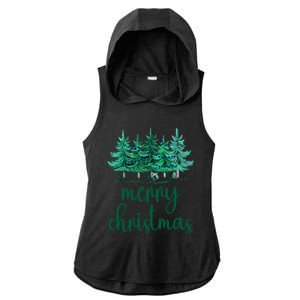 Merry Christmas Pink Christmas Tree Santa Xmas Gift Ladies PosiCharge Tri-Blend Wicking Draft Hoodie Tank