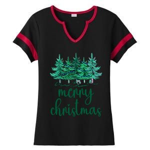 Merry Christmas Pink Christmas Tree Santa Xmas Gift Ladies Halftime Notch Neck Tee