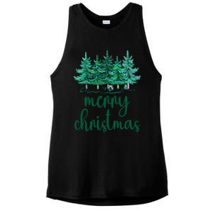 Merry Christmas Pink Christmas Tree Santa Xmas Gift Ladies PosiCharge Tri-Blend Wicking Tank