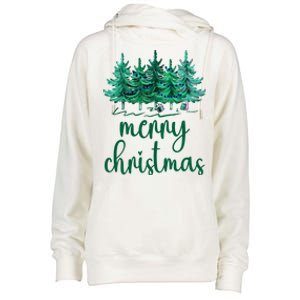 Merry Christmas Pink Christmas Tree Santa Xmas Gift Womens Funnel Neck Pullover Hood