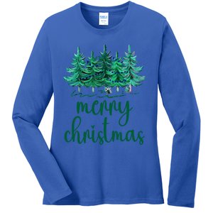 Merry Christmas Pink Christmas Tree Santa Xmas Gift Ladies Long Sleeve Shirt