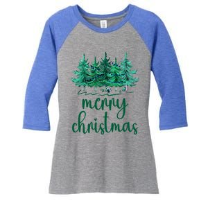 Merry Christmas Pink Christmas Tree Santa Xmas Gift Women's Tri-Blend 3/4-Sleeve Raglan Shirt