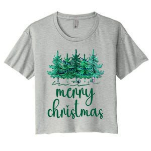 Merry Christmas Pink Christmas Tree Santa Xmas Gift Women's Crop Top Tee