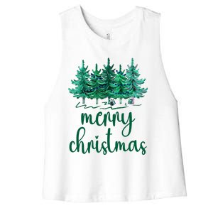 Merry Christmas Pink Christmas Tree Santa Xmas Gift Women's Racerback Cropped Tank