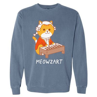 Meowzart Cat Pun Classical Music Piano Funny Garment-Dyed Sweatshirt