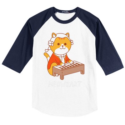 Meowzart Cat Pun Classical Music Piano Funny Baseball Sleeve Shirt