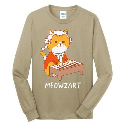 Meowzart Cat Pun Classical Music Piano Funny Tall Long Sleeve T-Shirt