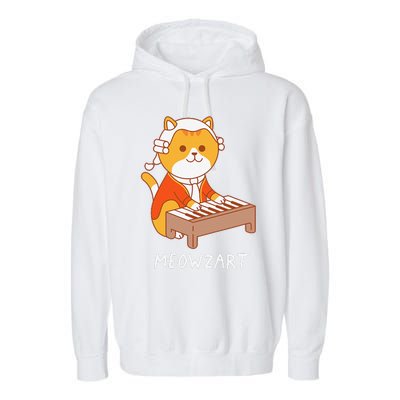 Meowzart Cat Pun Classical Music Piano Funny Garment-Dyed Fleece Hoodie