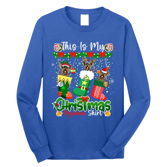 My Christmas Pajama Gift Santa Yorkshire Terriers In Socks Gift Long Sleeve Shirt