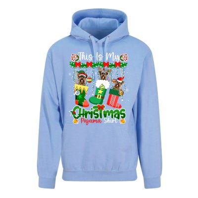 My Christmas Pajama Gift Santa Yorkshire Terriers In Socks Gift Unisex Surf Hoodie