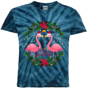 Merry Christmas Pink Flamingo Kids Tie-Dye T-Shirt