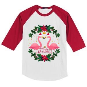 Merry Christmas Pink Flamingo Kids Colorblock Raglan Jersey