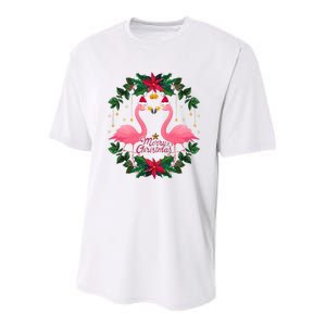 Merry Christmas Pink Flamingo Youth Performance Sprint T-Shirt