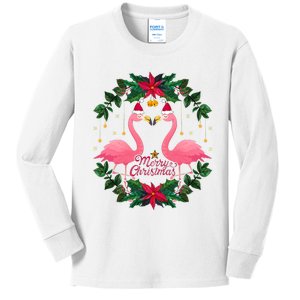 Merry Christmas Pink Flamingo Kids Long Sleeve Shirt