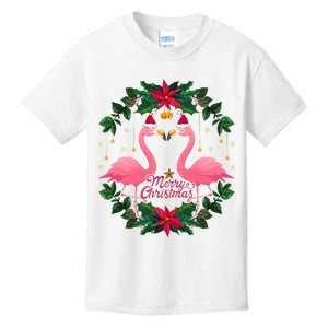 Merry Christmas Pink Flamingo Kids T-Shirt