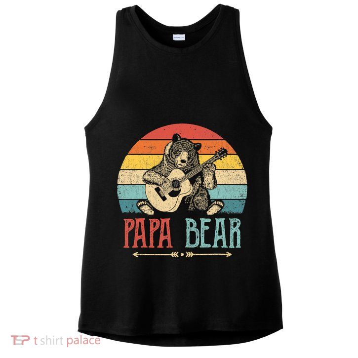 Mens Cute Papa Bear Vintage Father's Day Retro Dad Guitar Ladies PosiCharge Tri-Blend Wicking Tank