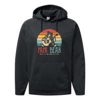 Mens Cute Papa Bear Vintage Father's Day Retro Dad Guitar Performance Fleece Hoodie