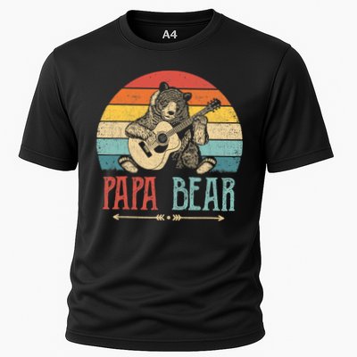 Mens Cute Papa Bear Vintage Father's Day Retro Dad Guitar Performance Shirt