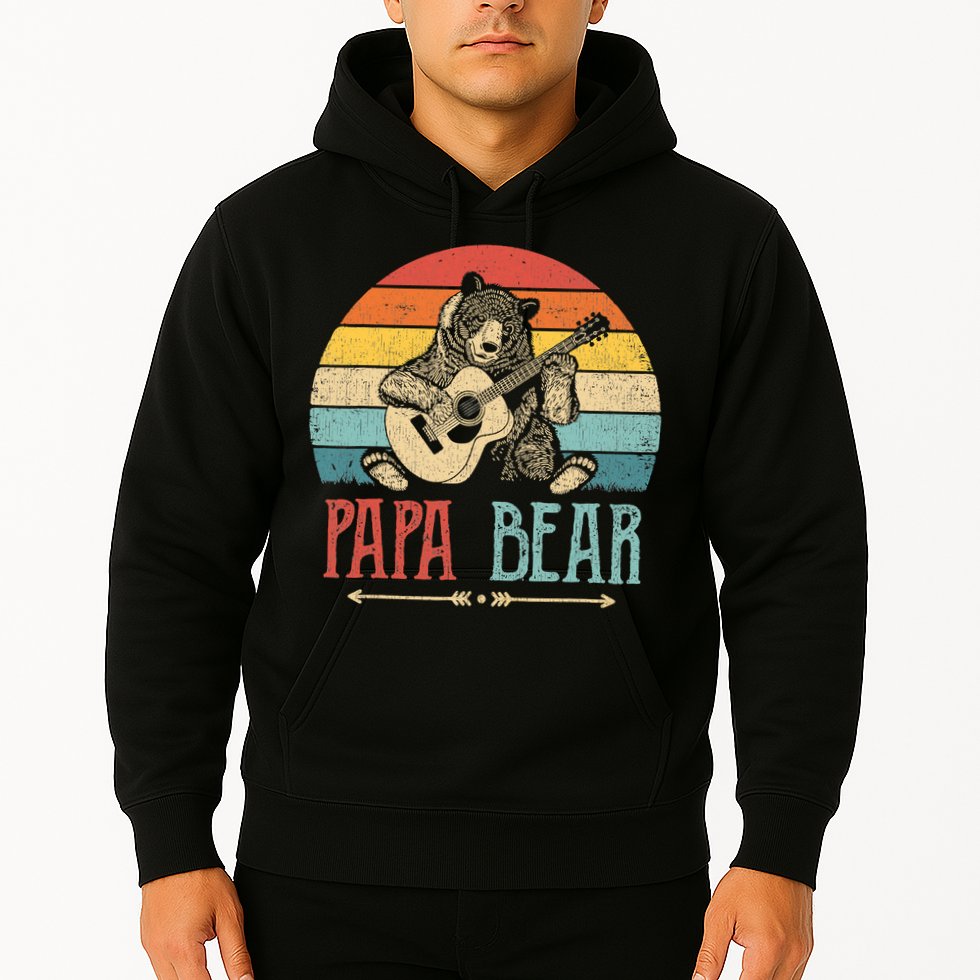 Mens Cute Papa Bear Vintage Father's Day Retro Dad Guitar Hoodie
