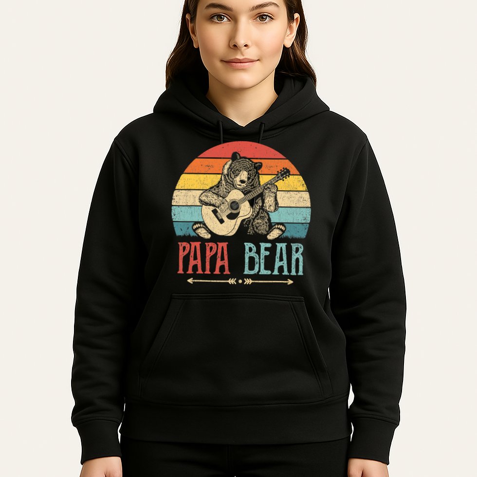 Mens Cute Papa Bear Vintage Father's Day Retro Dad Guitar Hoodie