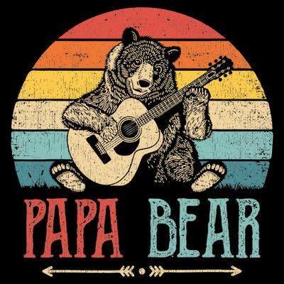 Mens Cute Papa Bear Vintage Father's Day Retro Dad Guitar T-Shirt