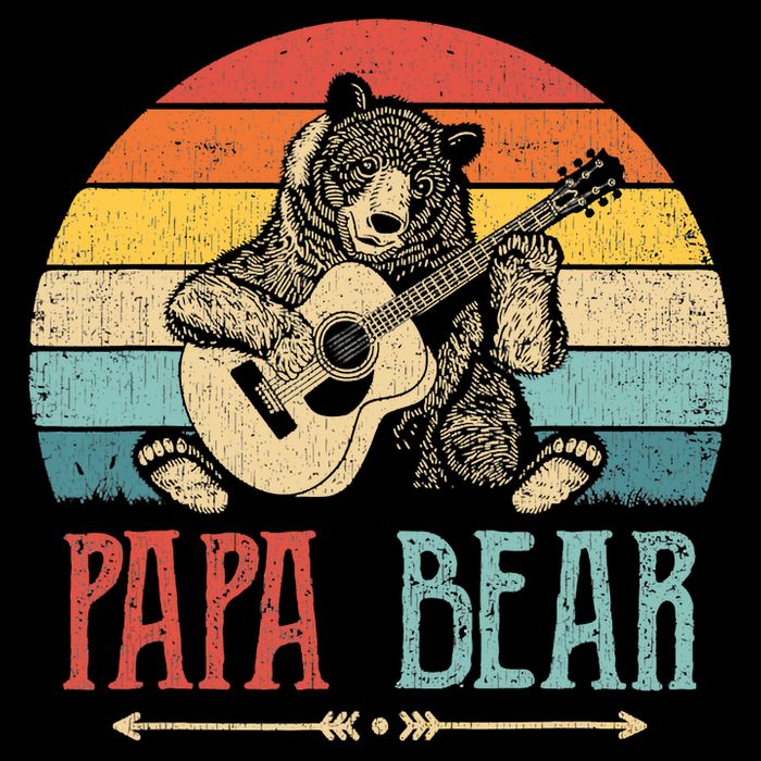 Mens Cute Papa Bear Vintage Father's Day Retro Dad Guitar Bucket Hat
