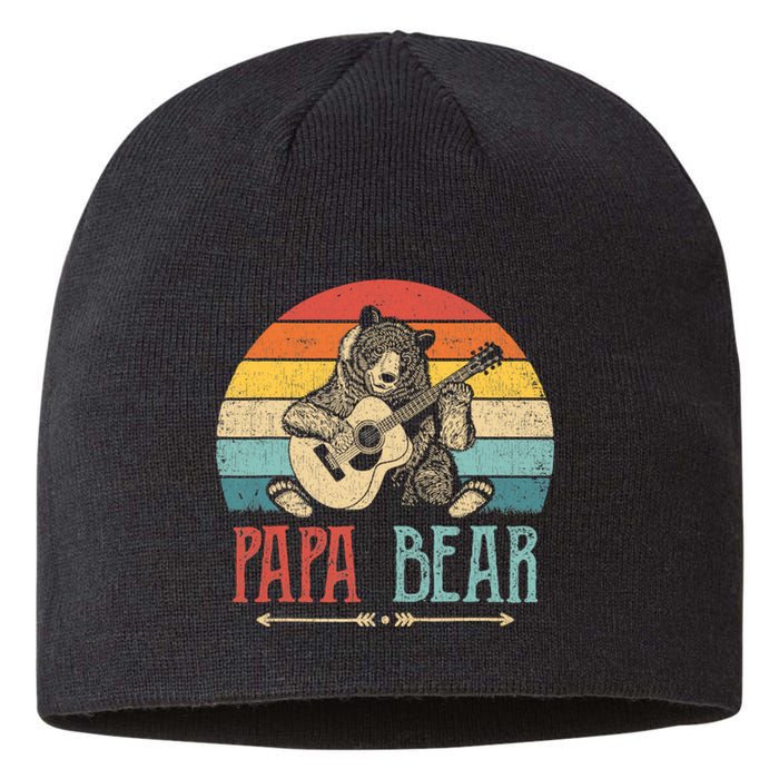 Mens Cute Papa Bear Vintage Father's Day Retro Dad Guitar Sustainable Beanie