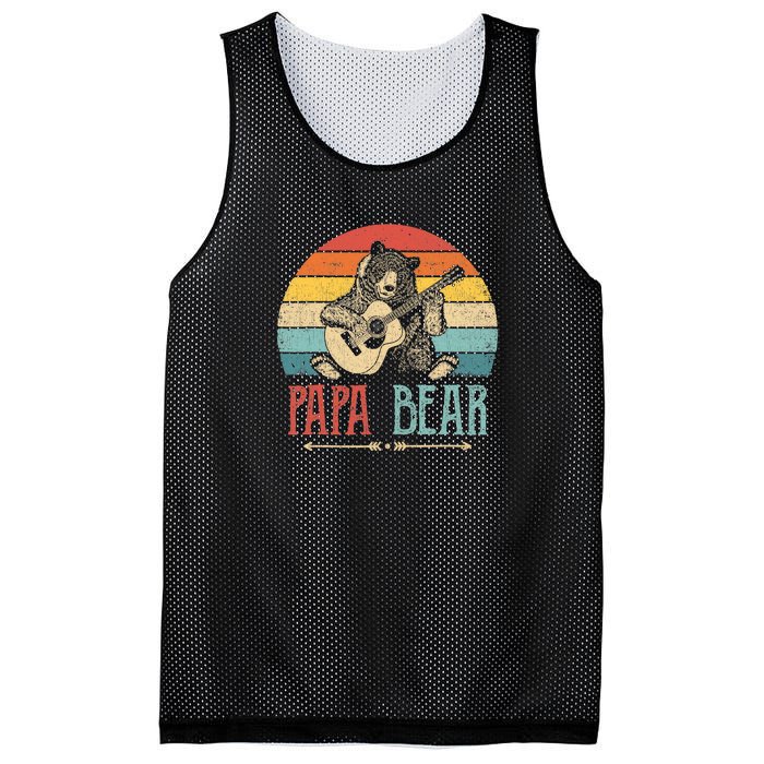 Mens Cute Papa Bear Vintage Father's Day Retro Dad Guitar Mesh Reversible Basketball Jersey Tank