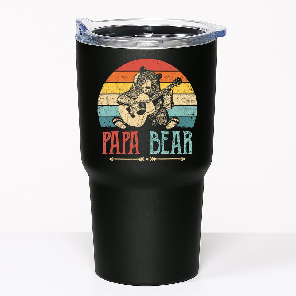 Mens Cute Papa Bear Vintage Father's Day Retro Dad Guitar Tumbler
