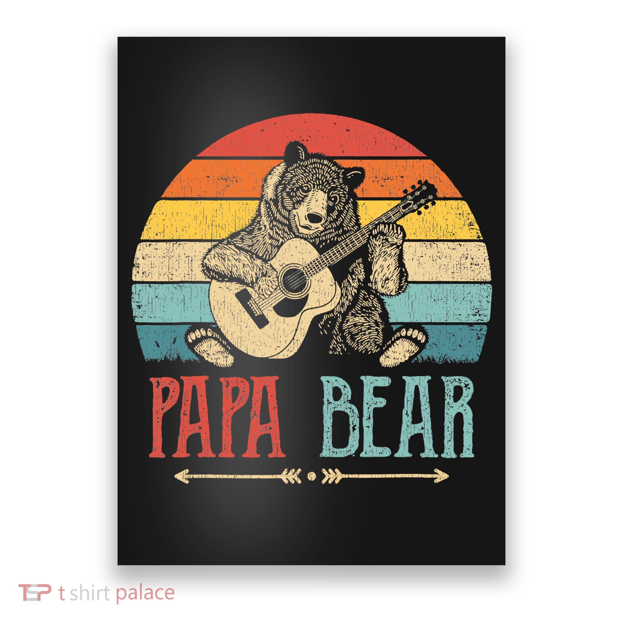 Mens Cute Papa Bear Vintage Father's Day Retro Dad Guitar Poster