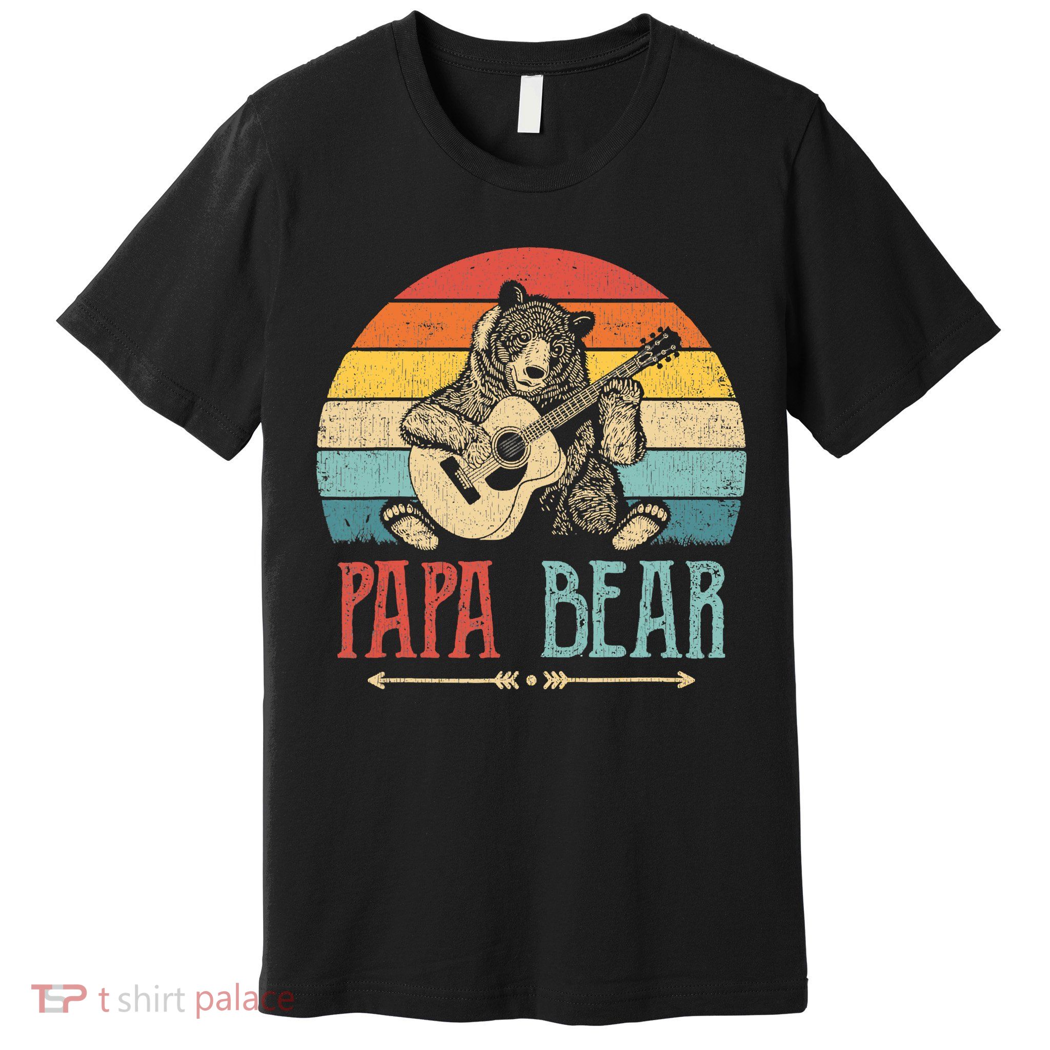 Mens Cute Papa Bear Vintage Father's Day Retro Dad Guitar Premium T-Shirt