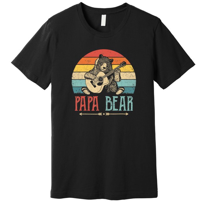 Mens Cute Papa Bear Vintage Father's Day Retro Dad Guitar Premium T-Shirt