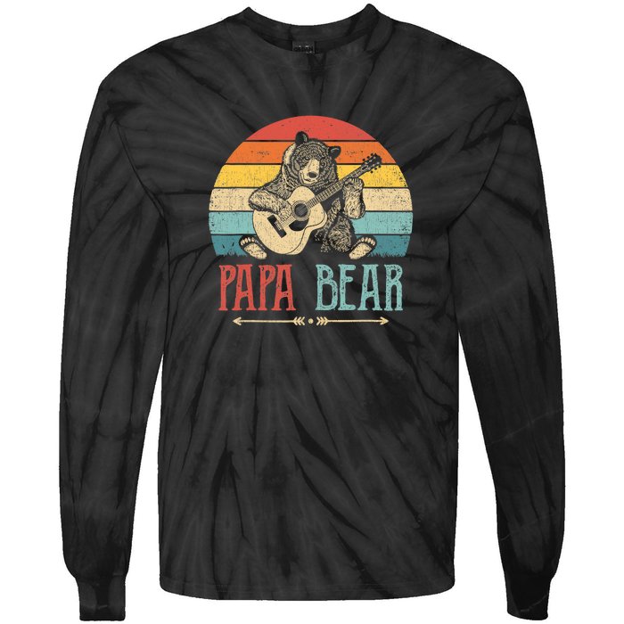 Mens Cute Papa Bear Vintage Father's Day Retro Dad Guitar Tie-Dye Long Sleeve Shirt