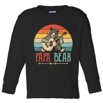 Mens Cute Papa Bear Vintage Father's Day Retro Dad Guitar Toddler Long Sleeve Shirt