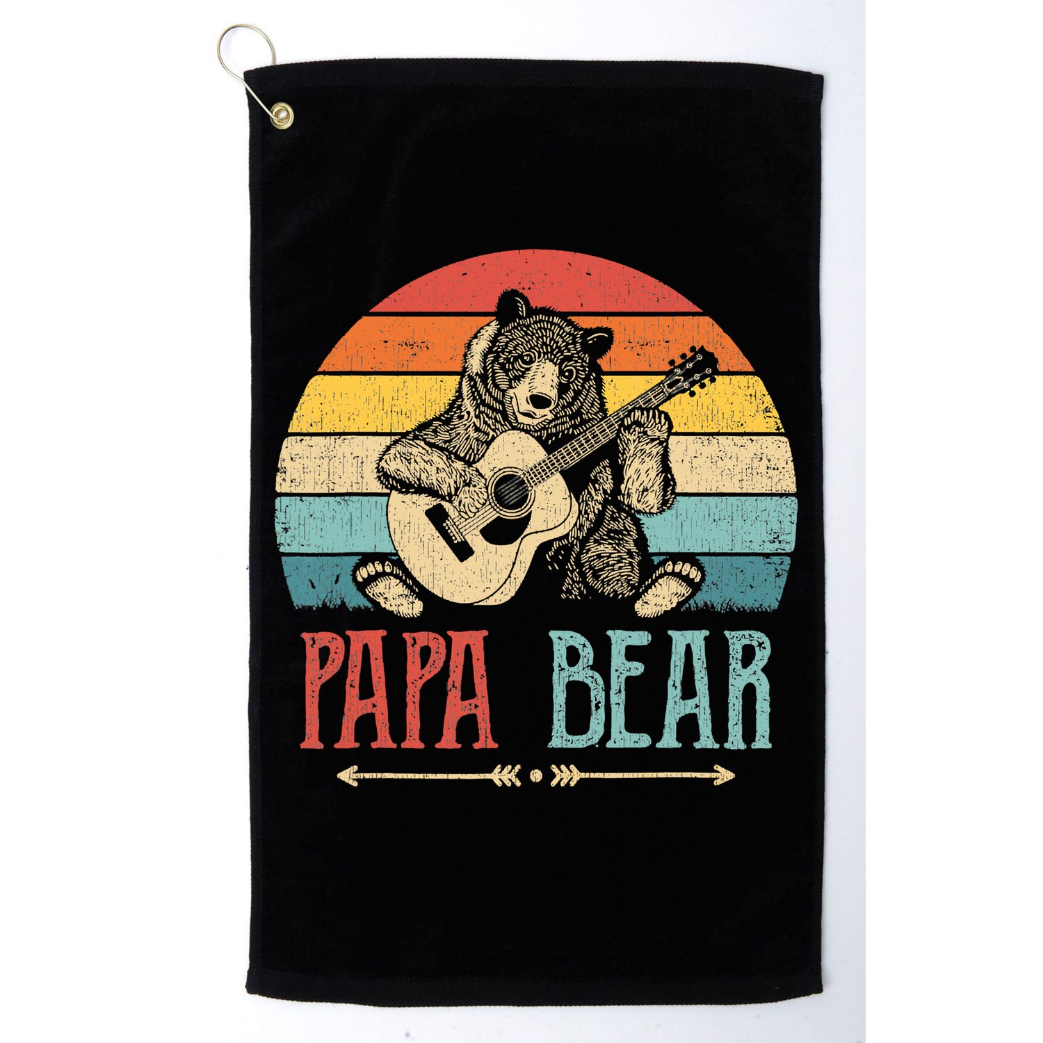 Mens Cute Papa Bear Vintage Father's Day Retro Dad Guitar Golf Towel
