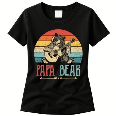 Mens Cute Papa Bear Vintage Father's Day Retro Dad Guitar Womens T-Shirt