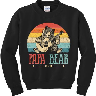 Mens Cute Papa Bear Vintage Father's Day Retro Dad Guitar Kids Sweatshirt