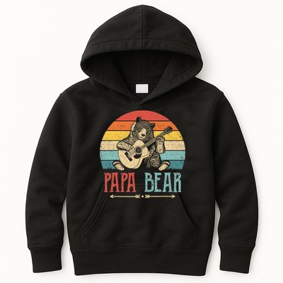 Mens Cute Papa Bear Vintage Father's Day Retro Dad Guitar Kids Hoodie