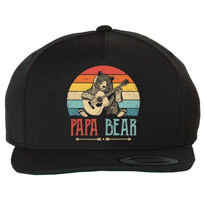 Mens Cute Papa Bear Vintage Father's Day Retro Dad Guitar Wool Snapback Cap