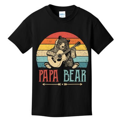 Mens Cute Papa Bear Vintage Father's Day Retro Dad Guitar Kids T-Shirt
