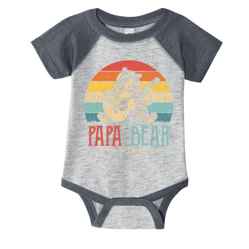 Mens Cute Papa Bear Vintage Father's Day Retro Dad Guitar Infant Baby Jersey Bodysuit