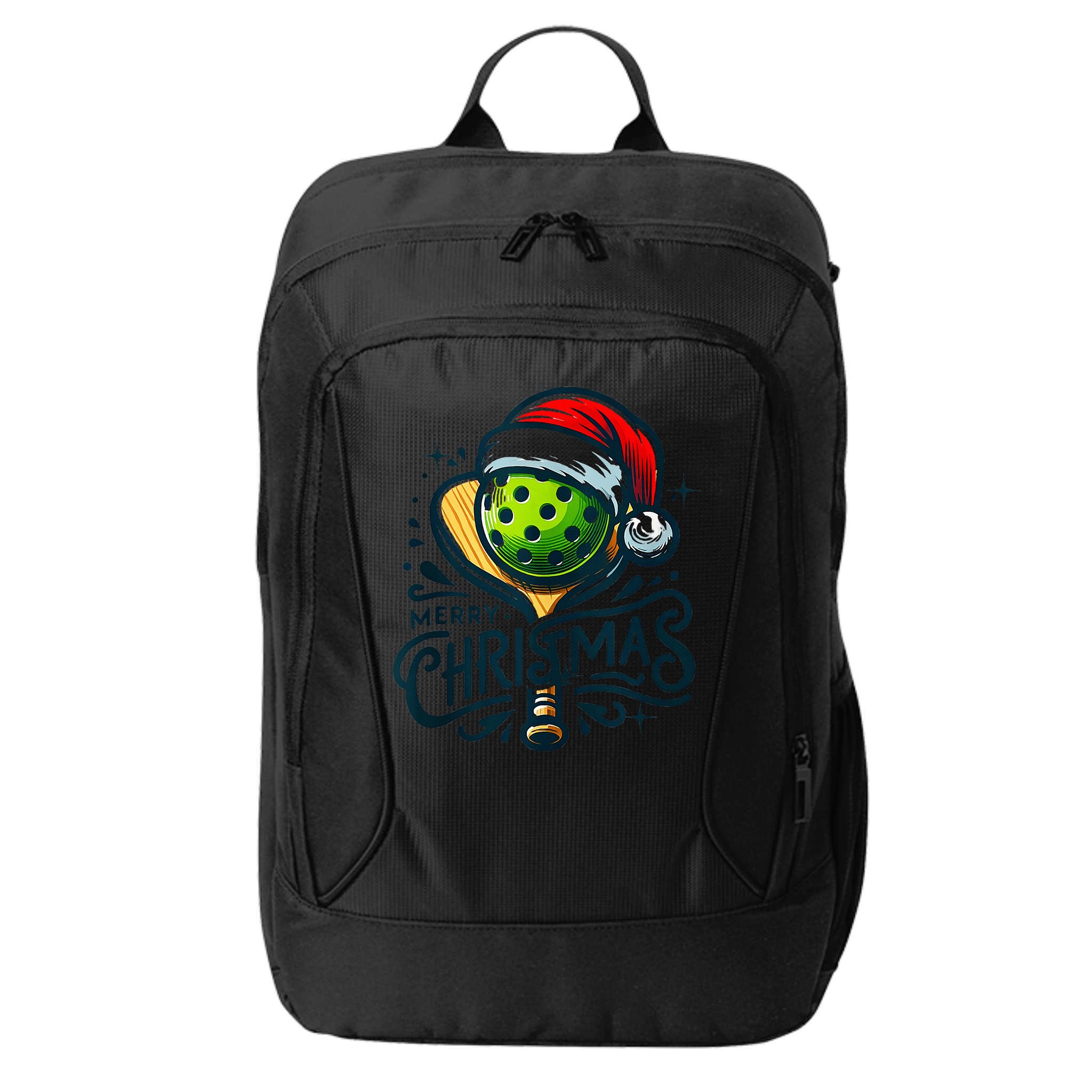 Merry Christmas Pickleball Pickle Ball and Paddle Santa Hat City Backpack
