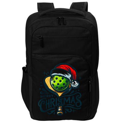 Merry Christmas Pickleball Pickle Ball and Paddle Santa Hat Impact Tech Backpack