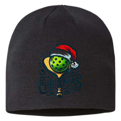 Merry Christmas Pickleball Pickle Ball and Paddle Santa Hat Sustainable Beanie
