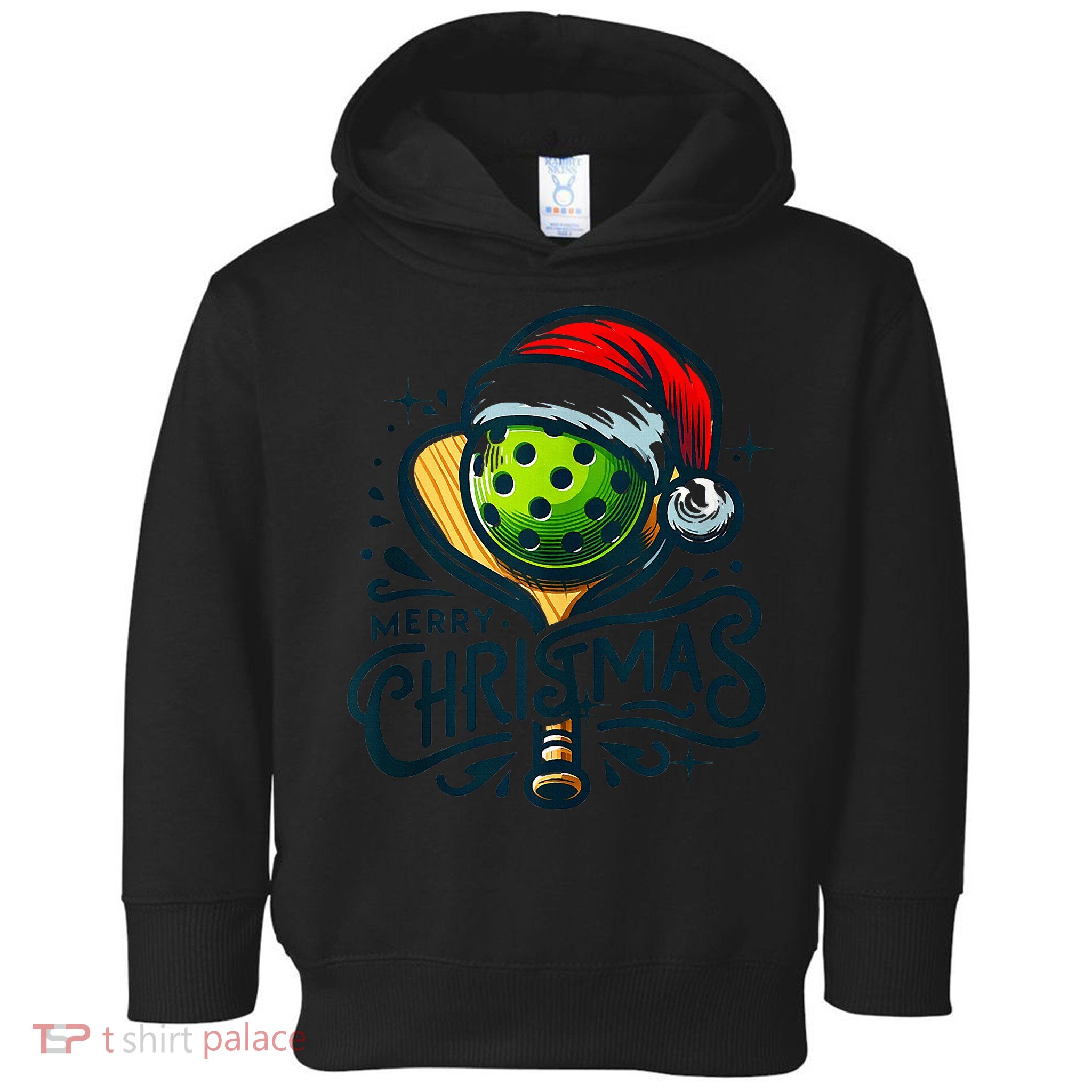 Merry Christmas Pickleball Pickle Ball and Paddle Santa Hat Toddler Hoodie